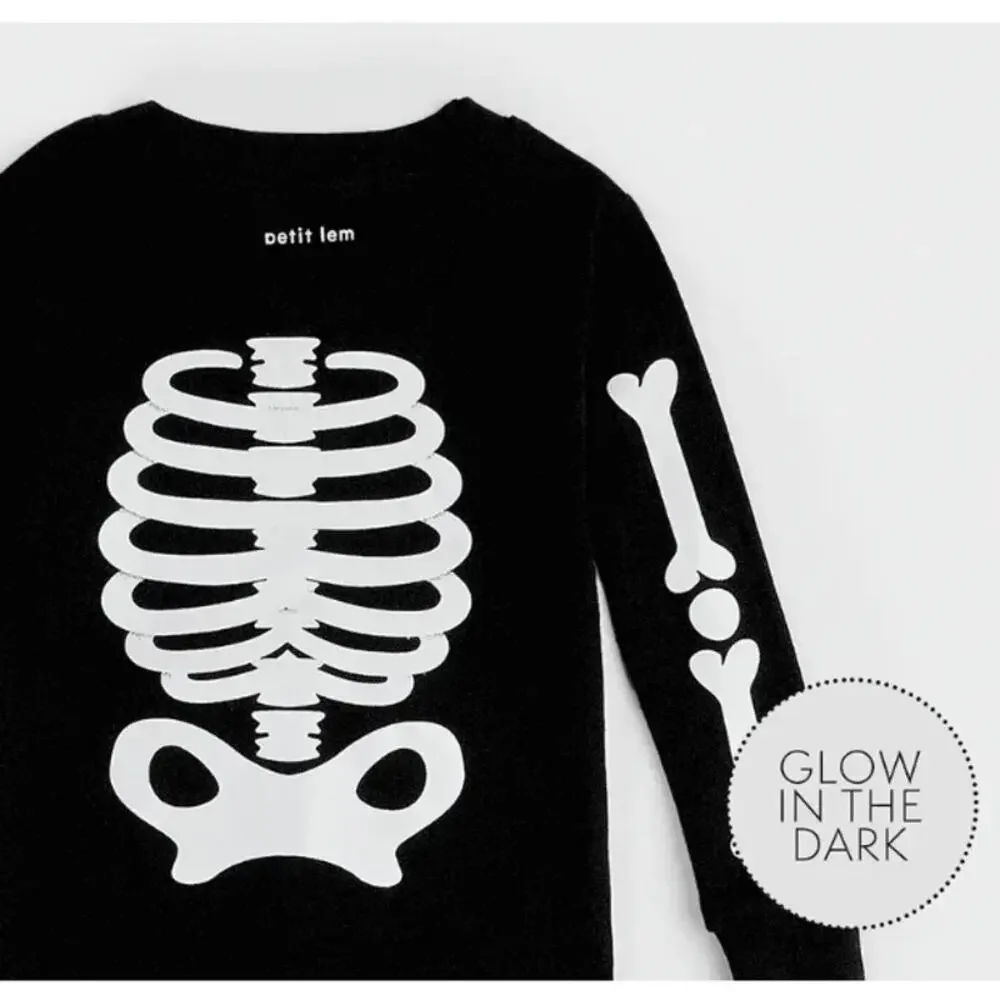 PETIT LEM Baby Black Halloween Skeleton Glow In Dark Print Two Piece Size 2